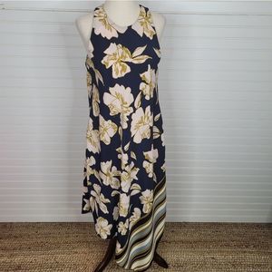 RACHEL Roy Navy Blue Floral Striped Asymmetrical Sleeveless Dress Medium